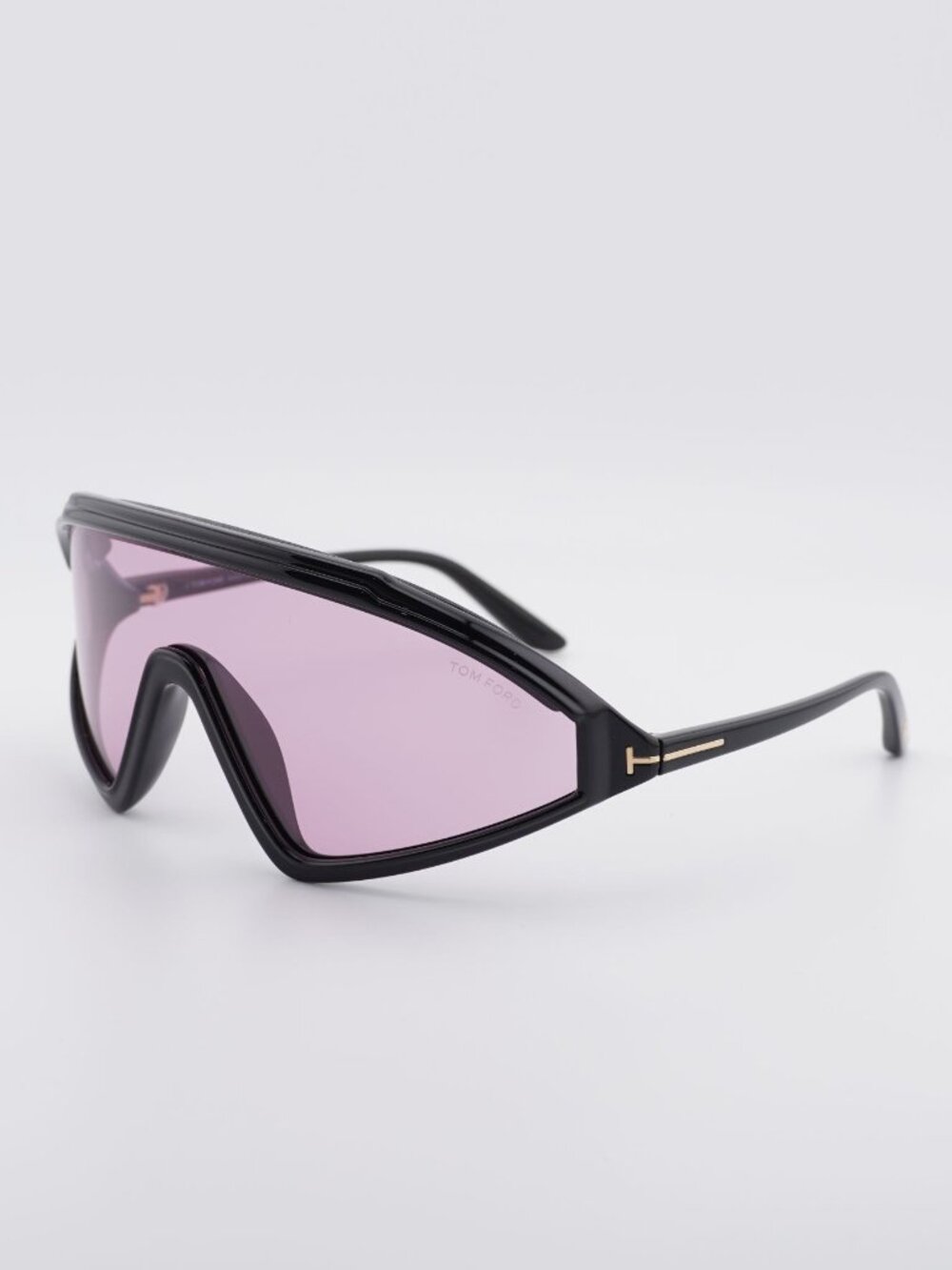 Tom Ford Lorna FT1121 01Y Sunglasses Shiny Black Shield Frame, Violet Lenses